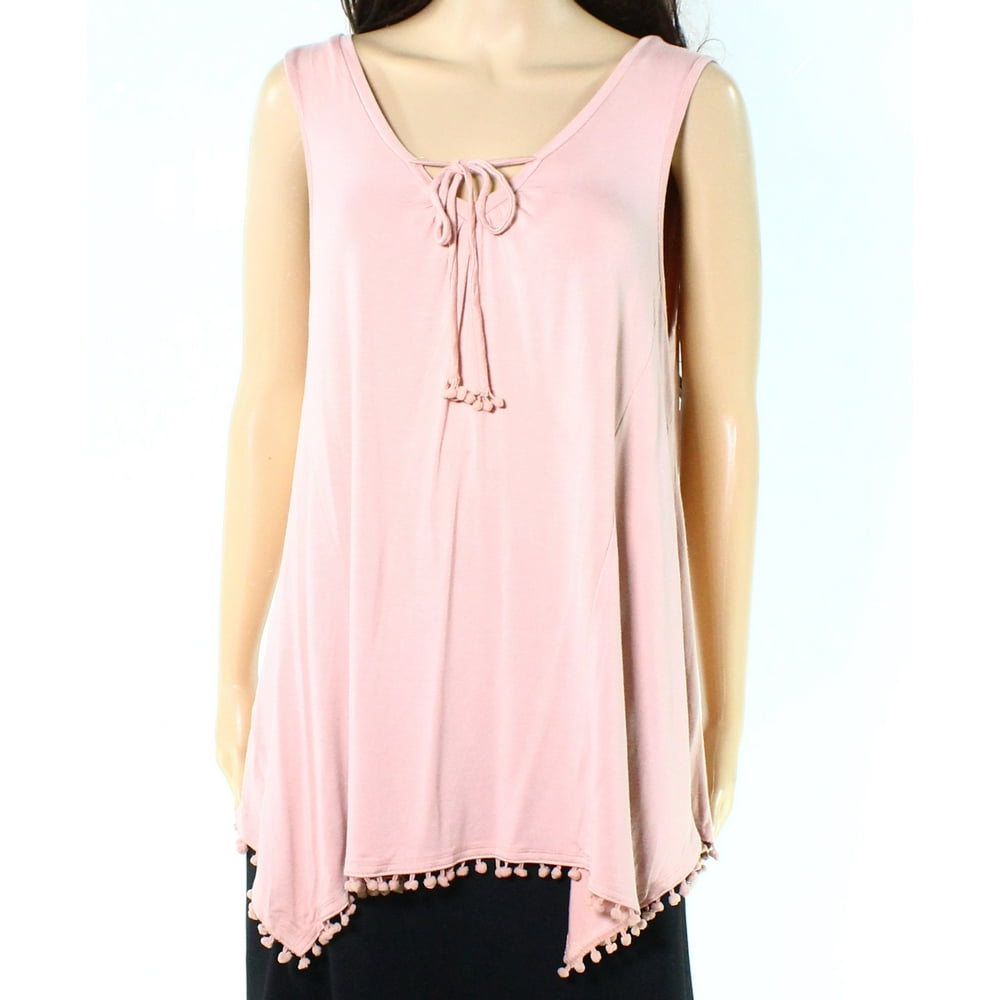 Olivia Sky - Olivia Sky NEW Pink Womens Size Large L Front-Tie Fringe Tank Top - Walmart.com