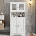 thumbnail image 5 of Modern 54" Tall Freestanding Storage Cabinet with Glass Doors & Adjustable Shelves, Multi-Use Wooden Cupboard for Bathroom, Kitchen, Pantry, Living Room, 5 of 9