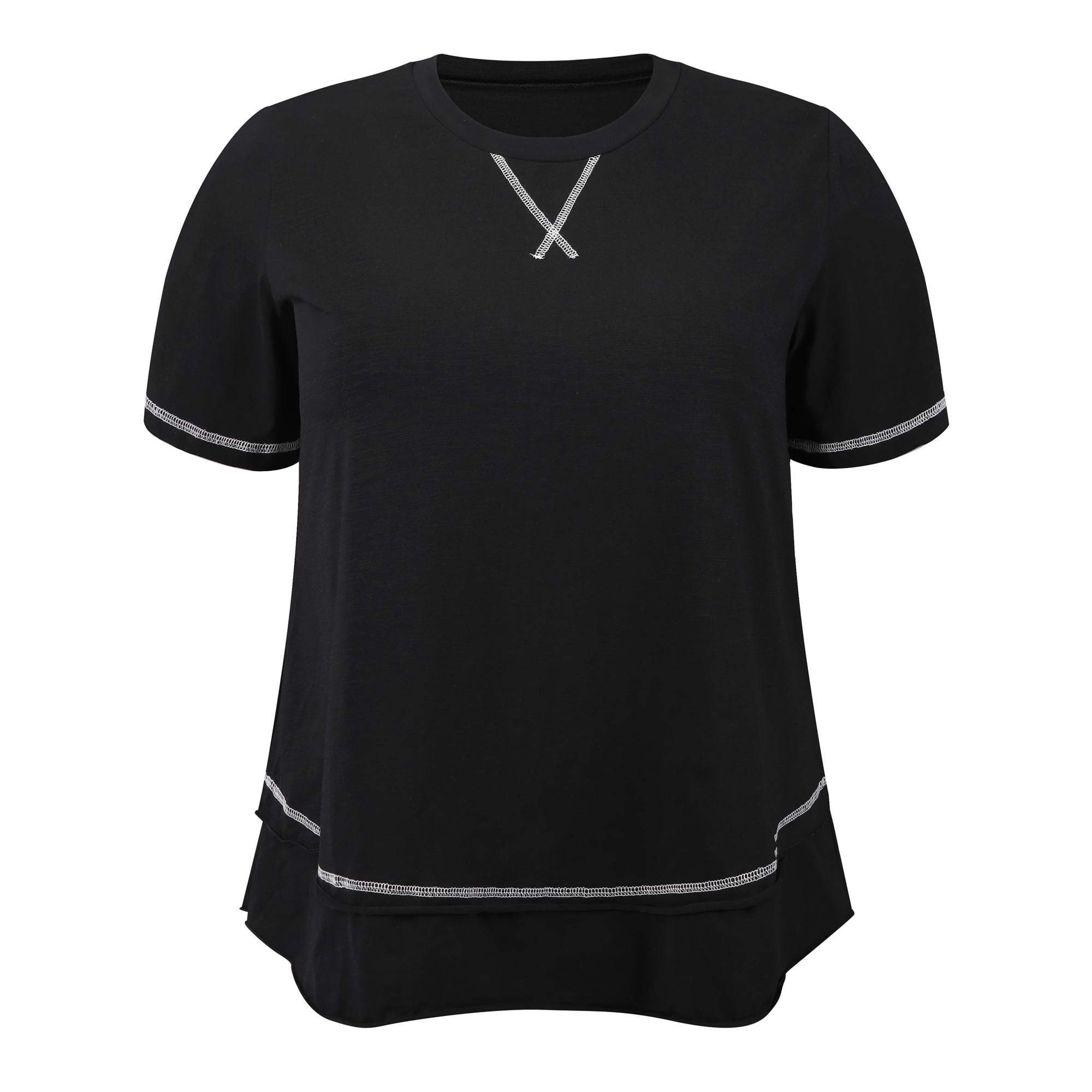 DARING DIVA Women's Plus Crew Neck Short Sleeve Loose Knit Blouse Tops 4X Black