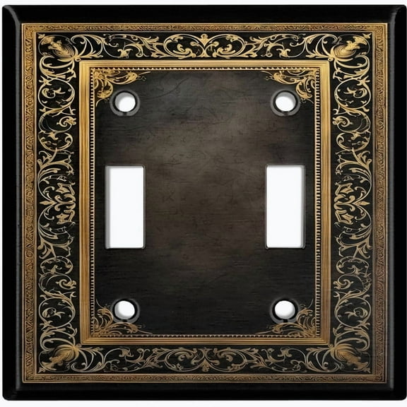 Metal Light Switch Wall Plate Outlet Cover (Printed Image of Gold Floral Frame - Double Toggle)