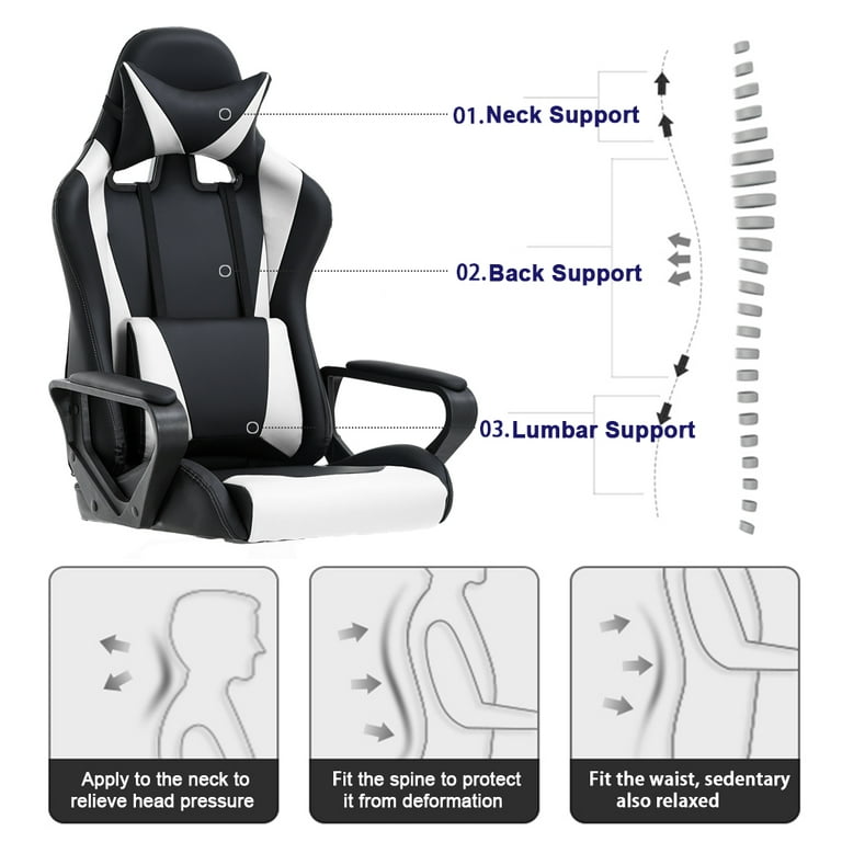 BestOffice High-Back Gaming Chair PC Office Chair Computer Racing Chair PU  Desk Task Chair Ergonomic Executive Swivel Rolling Chair with Lumbar