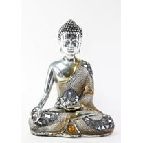 Feng Shui 8" Silver Electroplated Resting Meditating Buddha Figurine Peace Statues -D