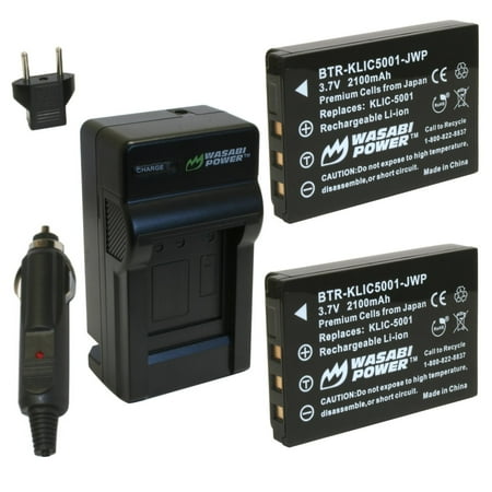 Wasabi Power Battery (2-Pack) and Charger for Kodak KLIC-5001