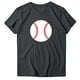 thumbnail image 3 of Gibobby Playera de Manga Corta Casual Suave Mujeres Casual Béisbol Impresión Mangas Cuello Redondo Camiseta Suelta Blusa Tops(Gris oscuro,CH), 3 of 4