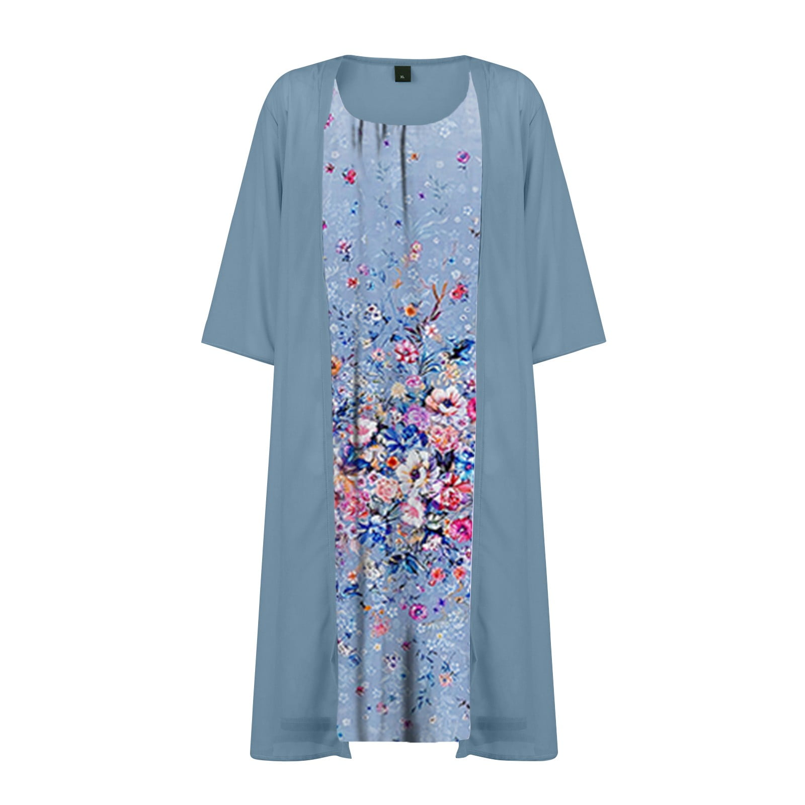 Shusuen Women's Two-piece Dress Printed Vest Medium Length Dress Cardigan Jacket Suit maxi dress for women