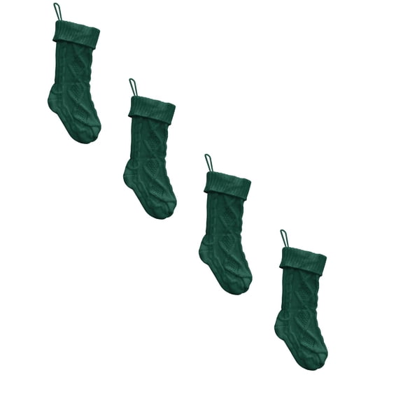Green Christmas Stockings Set Of 4, 18 Inch Knitted Cable Knit Stocking With Soft Fabric, Holiday Gift Bag For Fireplace Mantel Home Decor