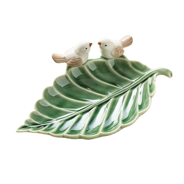 Bandeja de cerámica Yuyangstore con forma de hoja Plato decorativo para aperitivos Verde