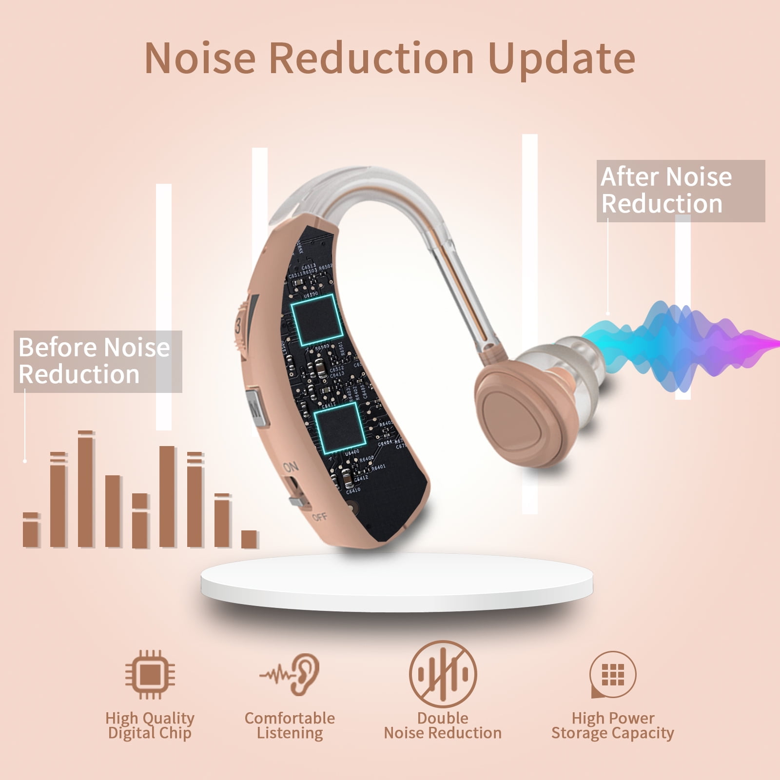 Delmicure Digital Hearing Aids for Seniors, Rechargeable, Pair, VHP-1303, Beige