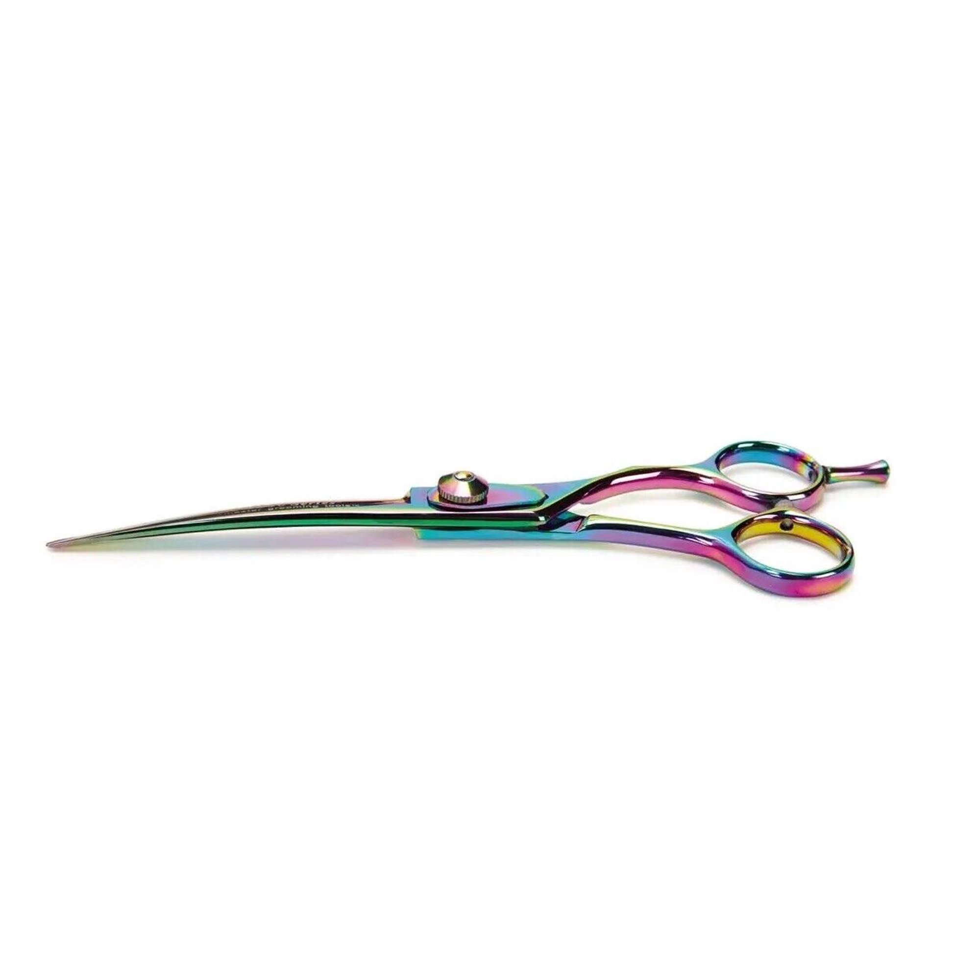 Dog Grooming Shears Rainbow Straight Curved or Thinning - Kits Too - 52 Hardness (6.5 Inch Curved)