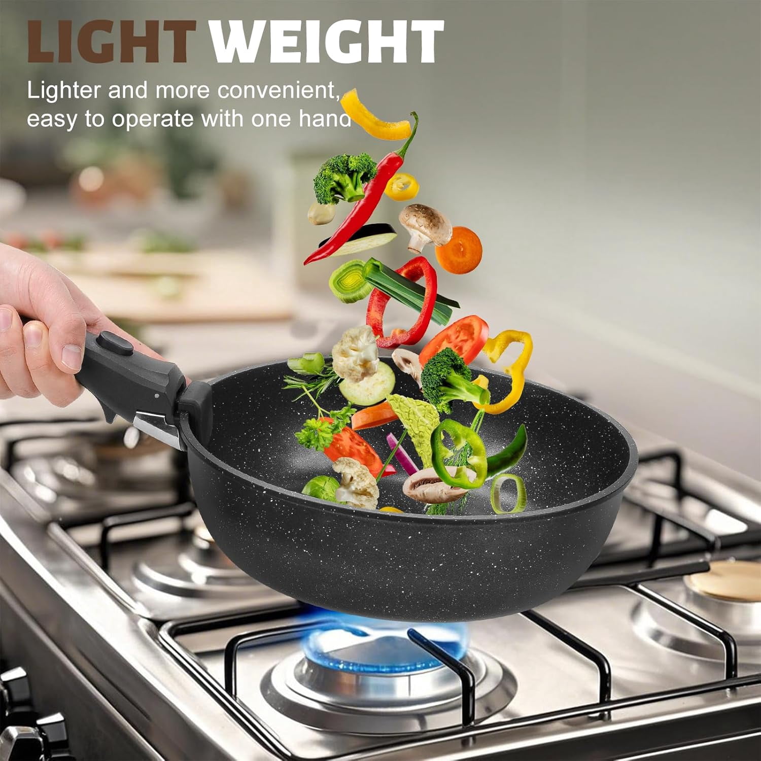 10-Piece Pots and Pans Set with Detachable Handles, Non-Stick Ceramic Cookware for Induction, RV, Oven Safe