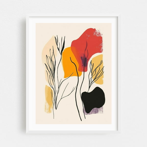 Elegant Botanical Line Art - Line Drawing White Framed Wall Art Print 16 x 20 inches