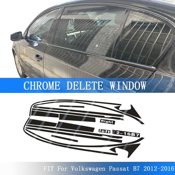 Glossy Black Chrome Delete Window Trims For Volkswagen Passat B7 2012-2016