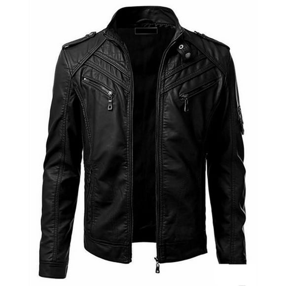 EGNMCR Jackets for Men Winter Men's Casual Stand Collar Motorcycle Leather Jacket Coat on Clearance