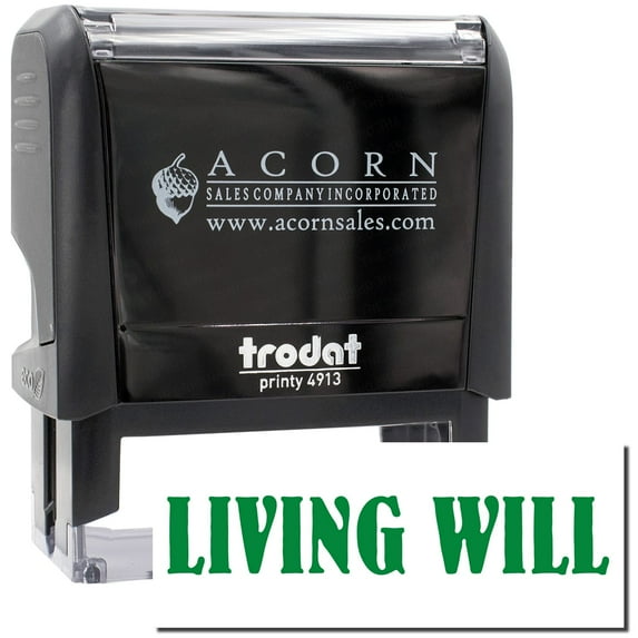Large Self-Inking Living Will Stamp, Trodat Printy 4913, Press and Print Stamping, Impression Size 7/8" x 2-1/4", Up to 10,000 Impressions - Green Ink