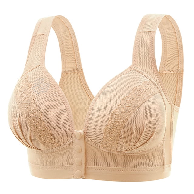 Kyusrd Front Open Bras For Women Full Coverage Wirefree Bra Button Closeure Bra For Mom Gift Nursing Underwear Bra Vest Breathable Gathering Underwear Lace Edge Traceless Sports Bra