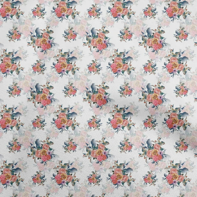 oneOone Silk Tabby White Fabric Florals Sewing Material Print Fabric By The Yard 42 Inch Wide