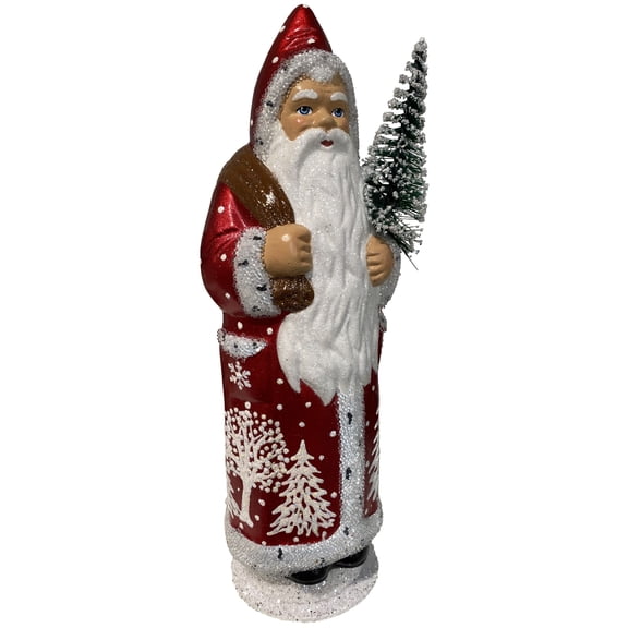 Alexander Taron 11” Paper Mache Santa in Red Coat with Ermine Edge Detail Christmas Candy Container