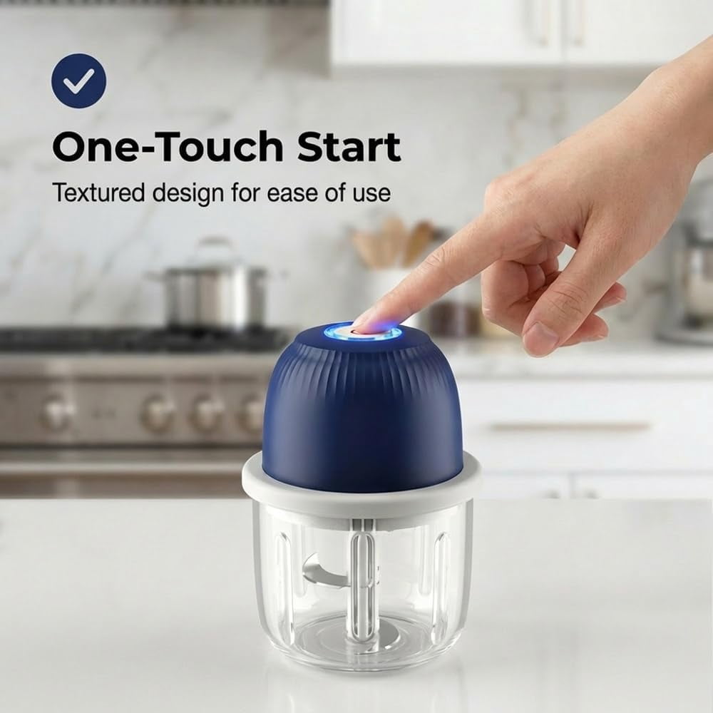 ABCISI Electric Garlic Chopper, Portable Mini Food Processor, Upgrade Cordless Chopper for Home Cooking, Rechargeable Onion Chopper for Kitchen Users (1 * Blue)