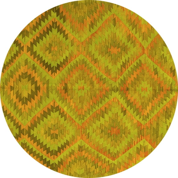 Ahgly Company Machine Washable Indoor Round Southwestern Yellow Country Area Rugs, 4' Round
