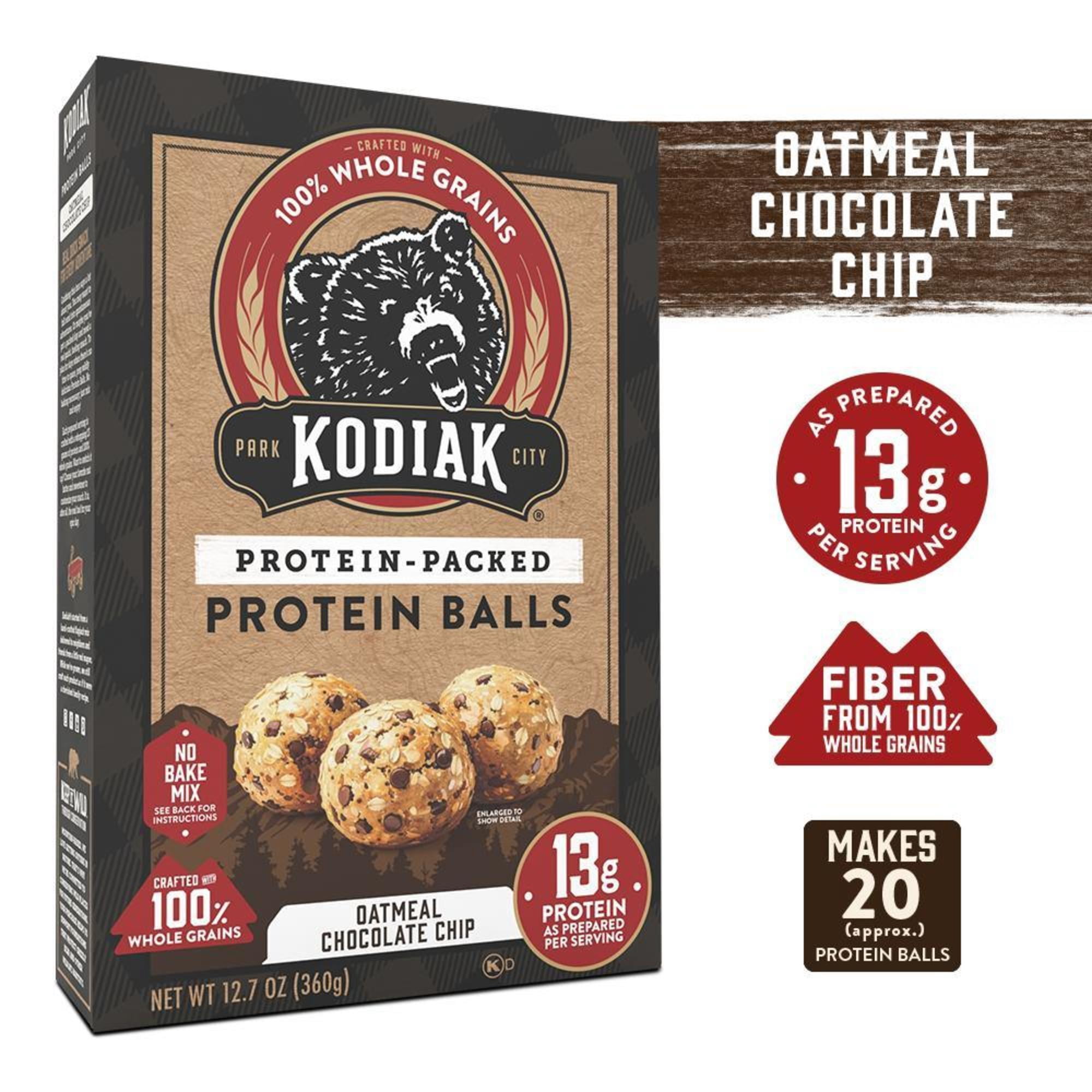 (3 pack) Kodiak Protein-Packed Oatmeal Chocolate Chip No-Bake Protein Ball Mix, 12.7 oz Box