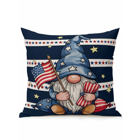 1 Pack Outdoor Throw Pillow, Patriotic Gnomes Waterproof Pillow with Insert Included, Independence 250 Memorial Navy Striped Decorative Accent Cushion Sofa Pillows for Patio Porch, 16 x 16 In