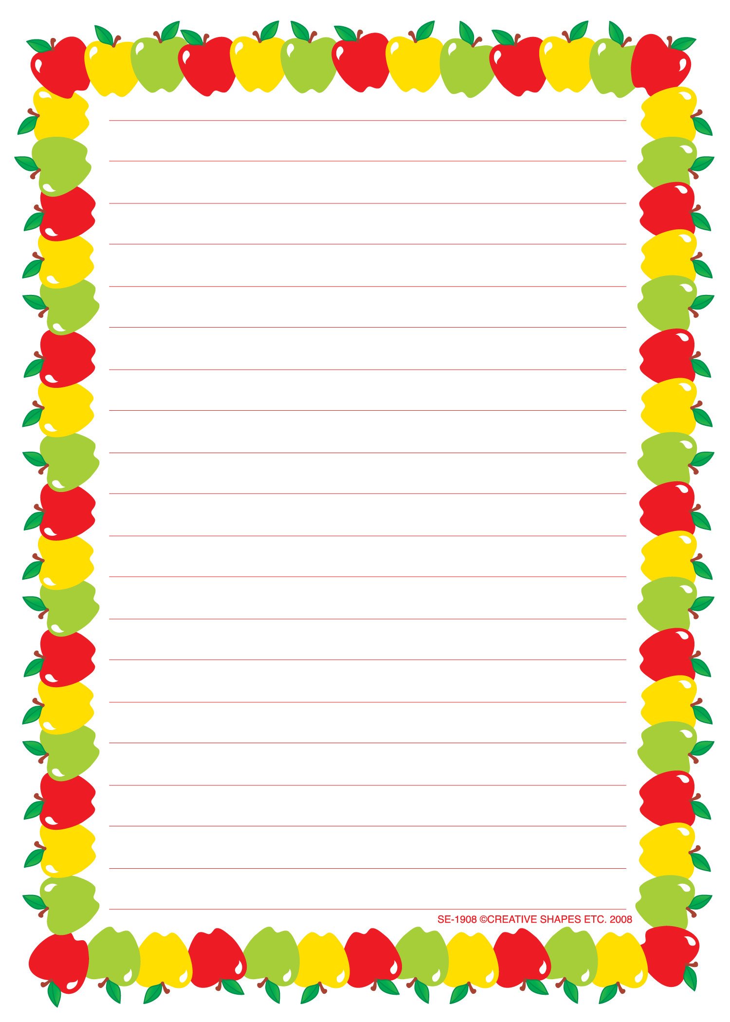 Creative Shapes Etc. Large Notepad Apple/Lined, Paper Writing Pad for