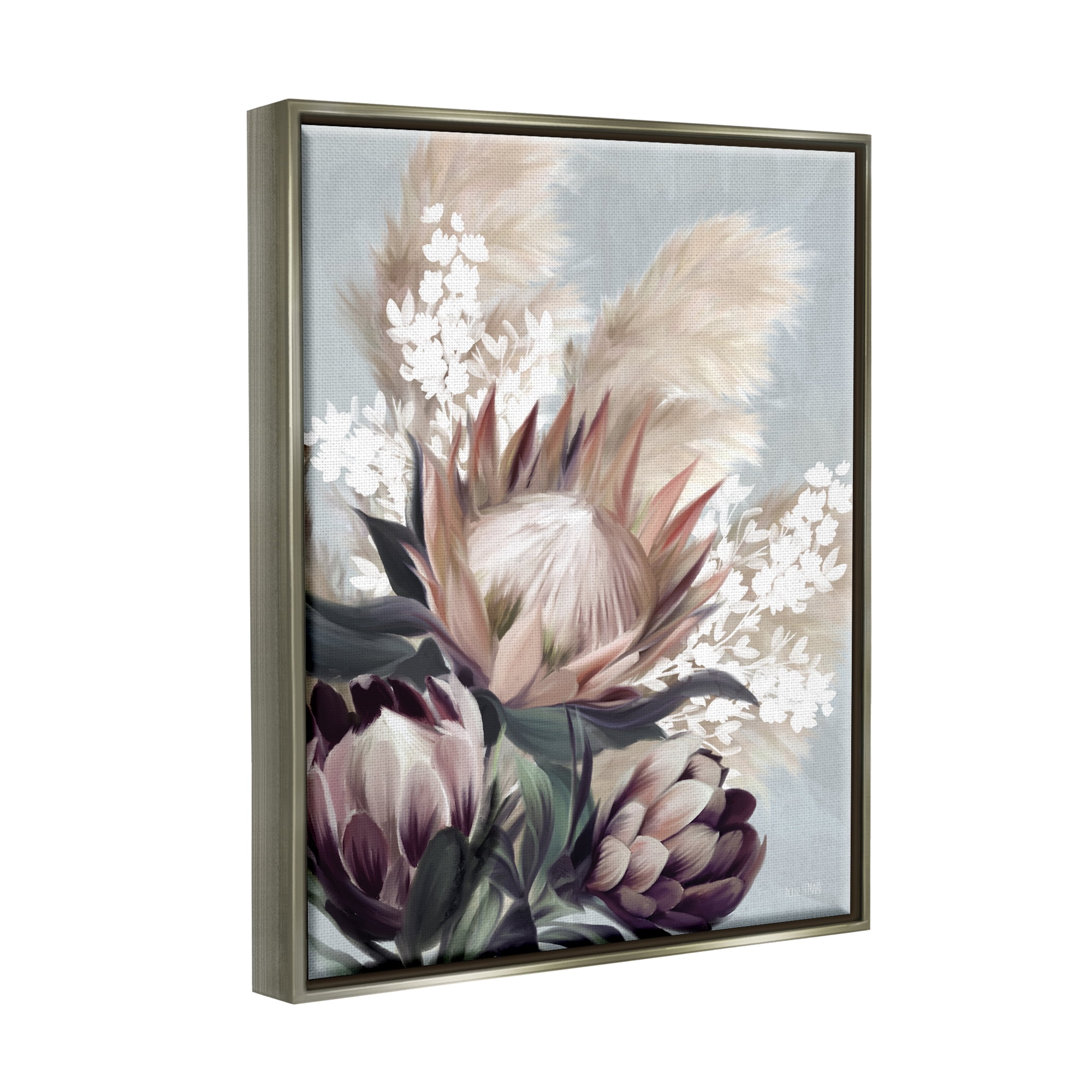 Stupell Industries Close Up Country Plants Botanical & Floral Painting Gray Floater Framed Canvas Art Print Wall Art, 17 x 21