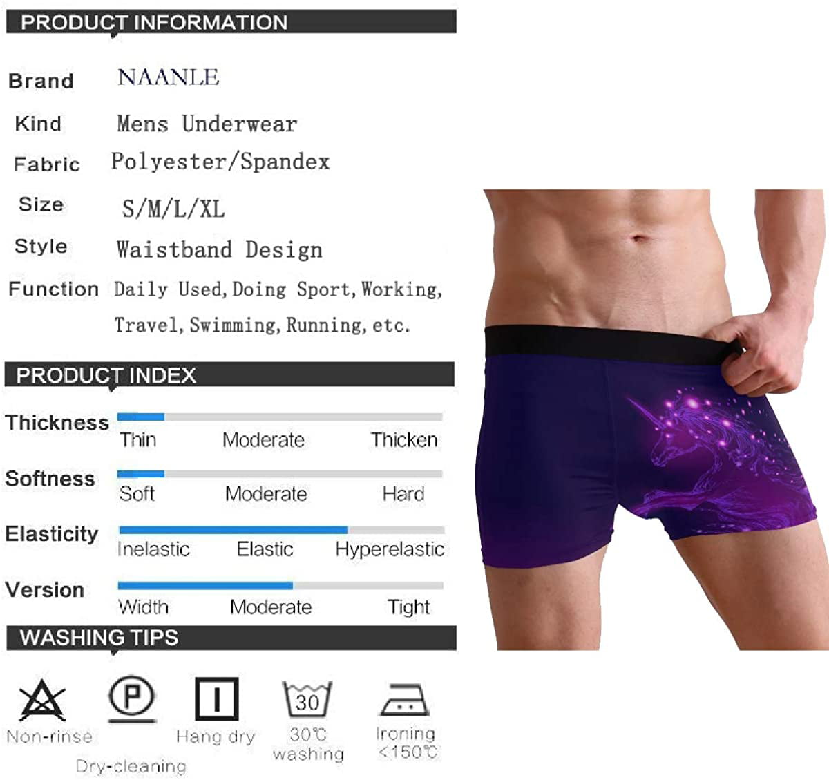 Naanle Mens Stylish Pattern Waistband Boxer Brief Stretch Swimming Trunk 