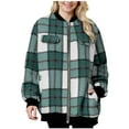 thumbnail image 3 of UVEASISHA Oversized Plaid Jackets for Women Boyfriend Zip Up Bomber Jacket Fall Trendy Long Sleeve Collarless Shackets Outerwear with Pockets Winter Savings Green S, 3 of 6