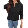 thumbnail image 3 of Women's V-Neck Textured Light Weight Long Sleeve Sweatshirt Casual Outfits Spring Fall Clothes Black S, 3 of 10