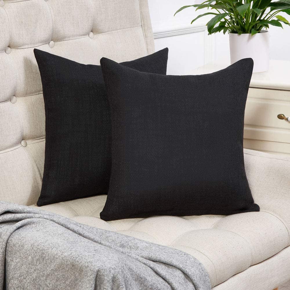 Set of 2 Black Pillow Covers Rustic Linen Decorative Square Throw Pillow Covers 20x20 Inch for Sofa Couch Decoration Walmart