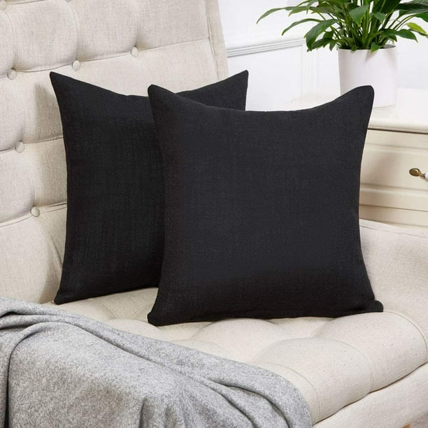 DecorXBlack Pillow Covers Set of 2 Cotton Linen Decorative Square Throw