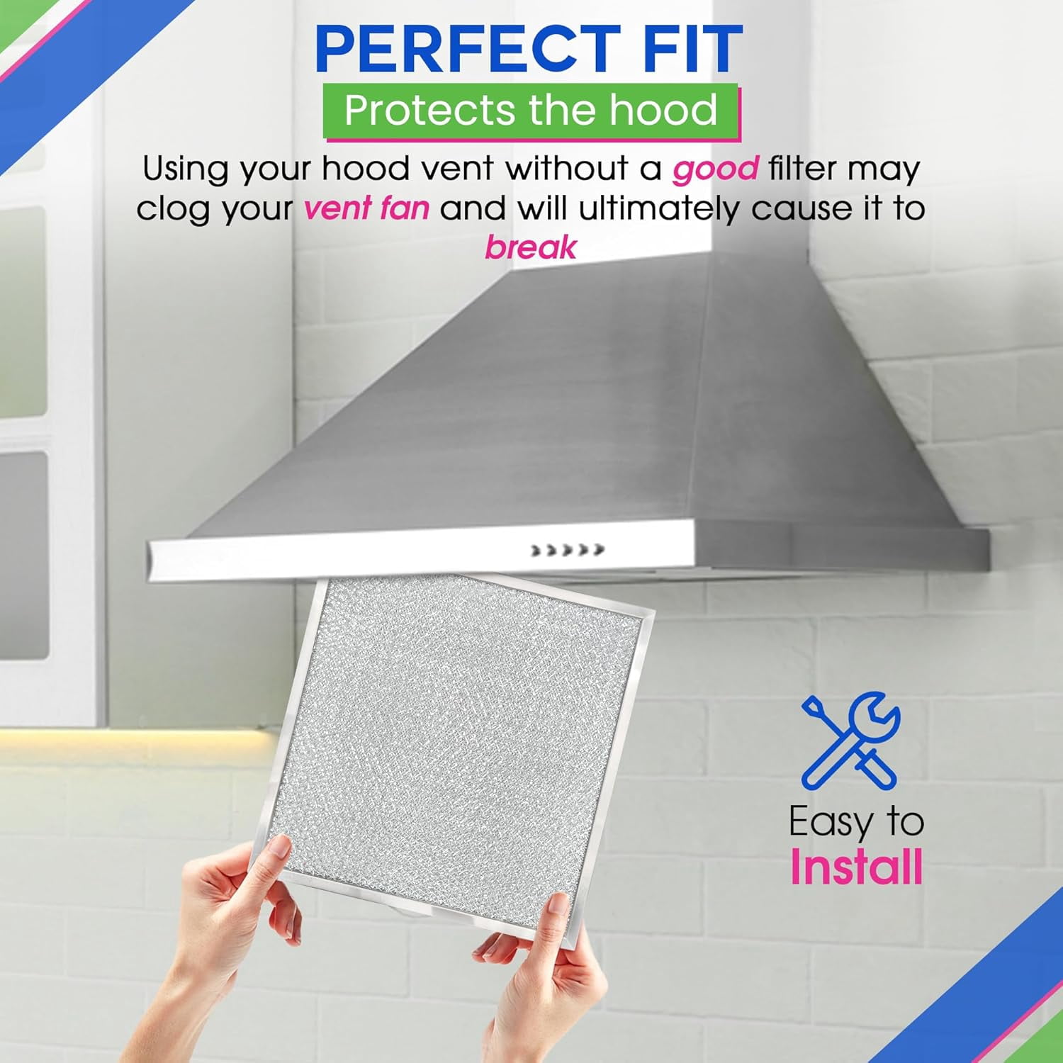 Stove Hood Vent Filter 11.60” x 11.22” BPQTAF S99010316 Compatible with Broan Range Hood Filter Replacement - Aluminum Mesh Kitchen Overhead Fan Screen - Blocks Grease & Filters Oven Air (1-Pk)