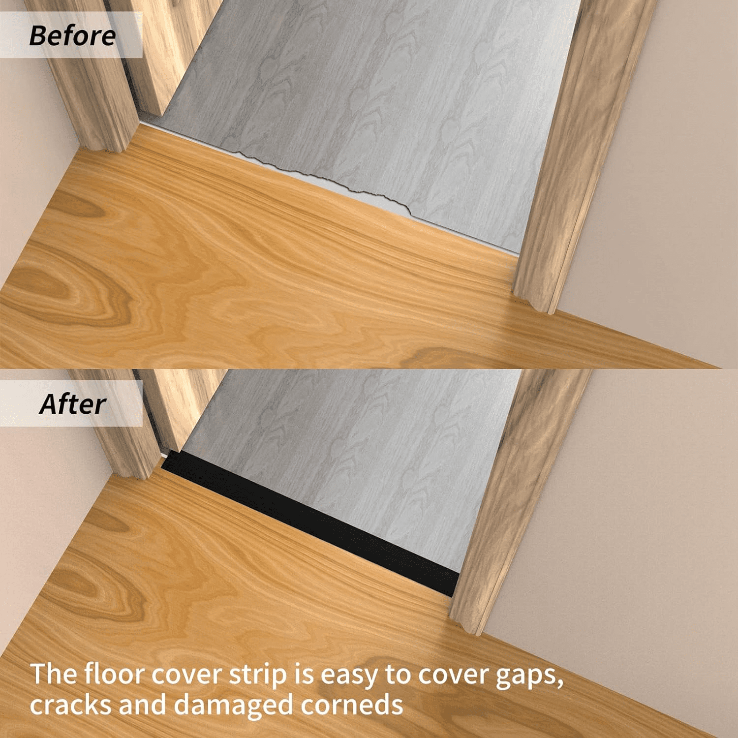 EMENAR Floor Transition Strip – 5m Black PVC Reducer, Minimalist Style, Fits 10-15mm Height Gaps For Tile To Carpet Or Wood