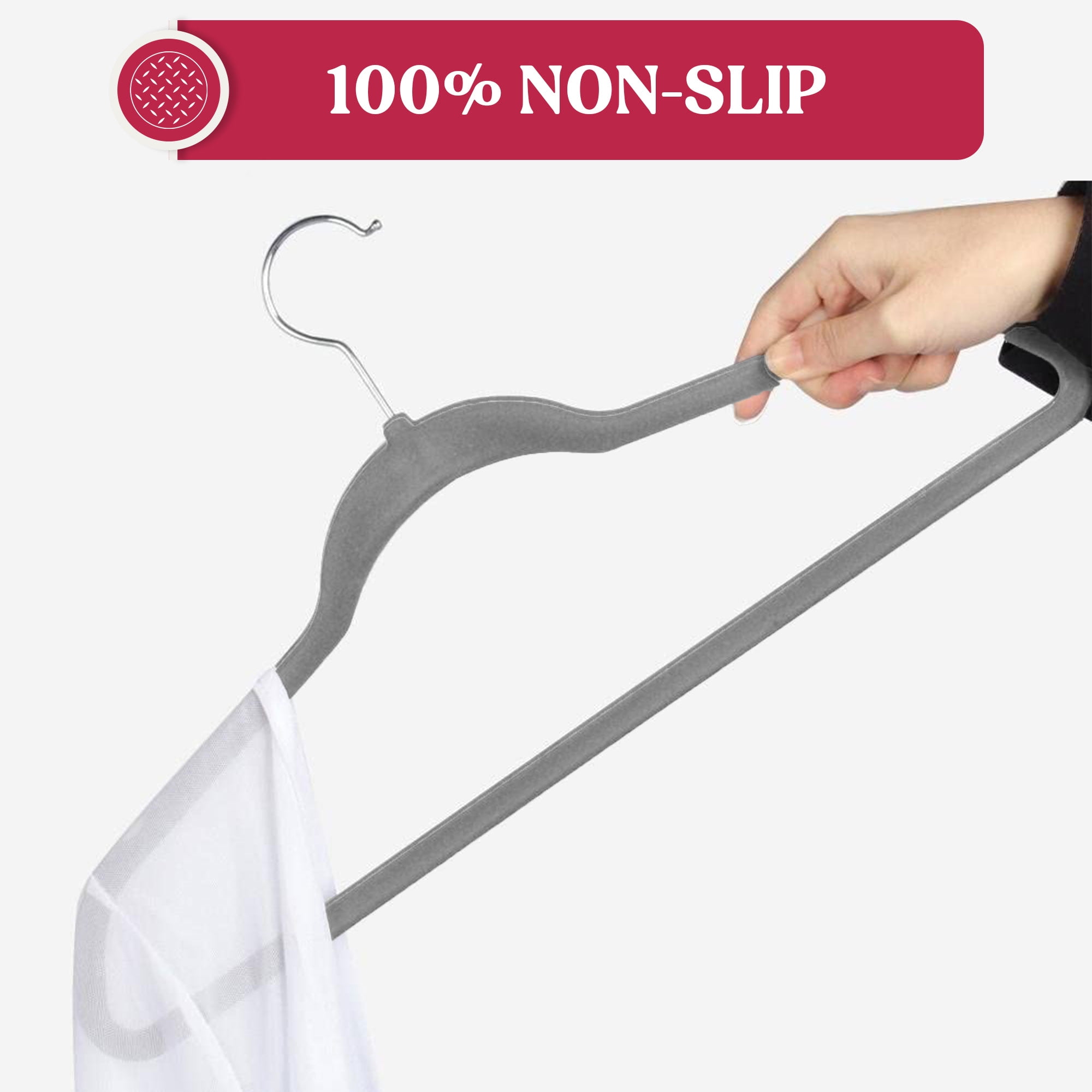Lux Decor Collection Gray Non-Slip Velvet Hangers - Space Saving Hangers - 50 Pack