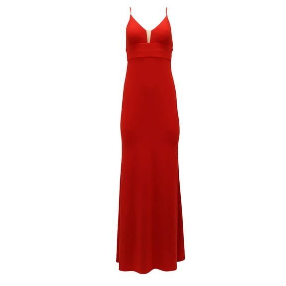 Pre-Owned Calvin Klein V-Neck Long Gown in Red Polyester