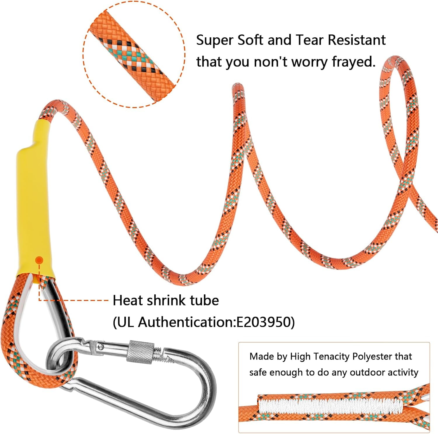 Aystkniet Professional-Grade Static Climbing Rope (Orange 10M/20M, Blue 50M) - Fire Rescue, Rock Climbing, Survival Gear with Carabiners, 8mm, 15KN Load Capacity