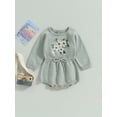 thumbnail image 2 of Cenuakty Infant Baby Girl Knit Jumpsuit Flower Embroidery Round Neck Long Sleeve Romper with Drawstring Waist, 2 of 8