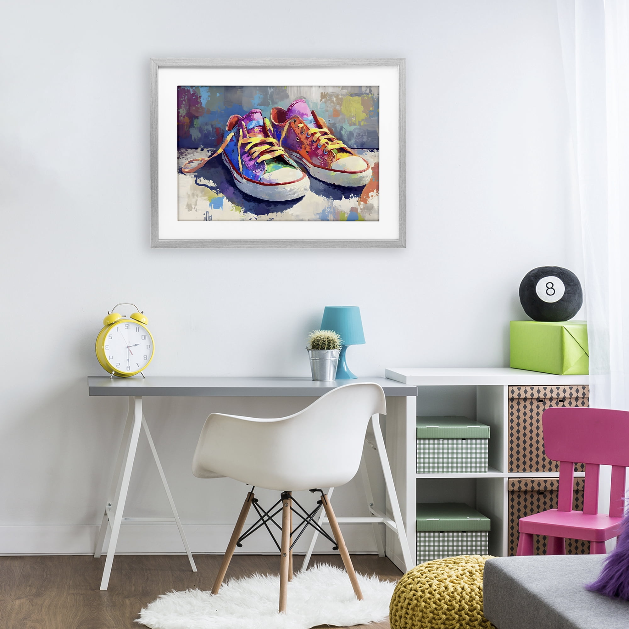 Stupell Industries Colorful Low Top Sneakers Gray Framed Print Under Glass, design by Creative Studio