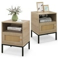 thumbnail image 1 of Costway 2 PCS Nightstand with Storage Home Boho Style Accent Table with Open Shelf, 1 of 9