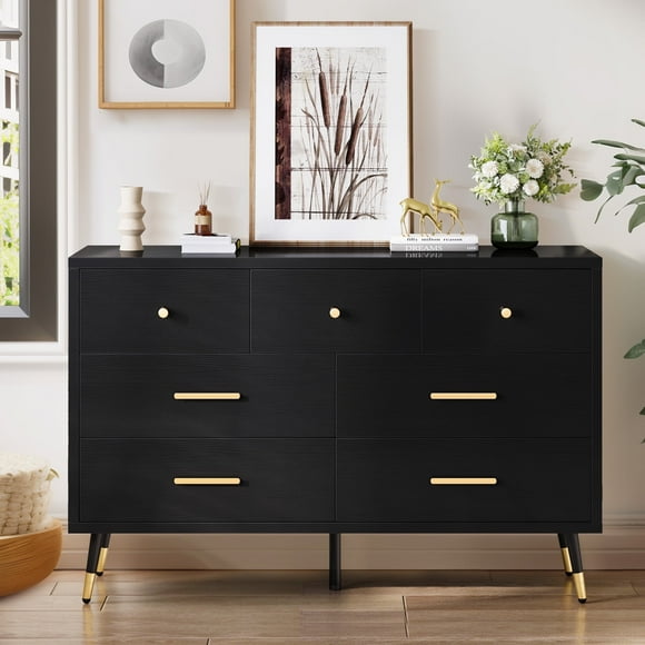Morden 6-Drawer Dresser for Bedroom, Wood Dresser Storage Cabinet with Metal Handles, Chest of Drawers for Living Room Sideboard Hallway ,Black