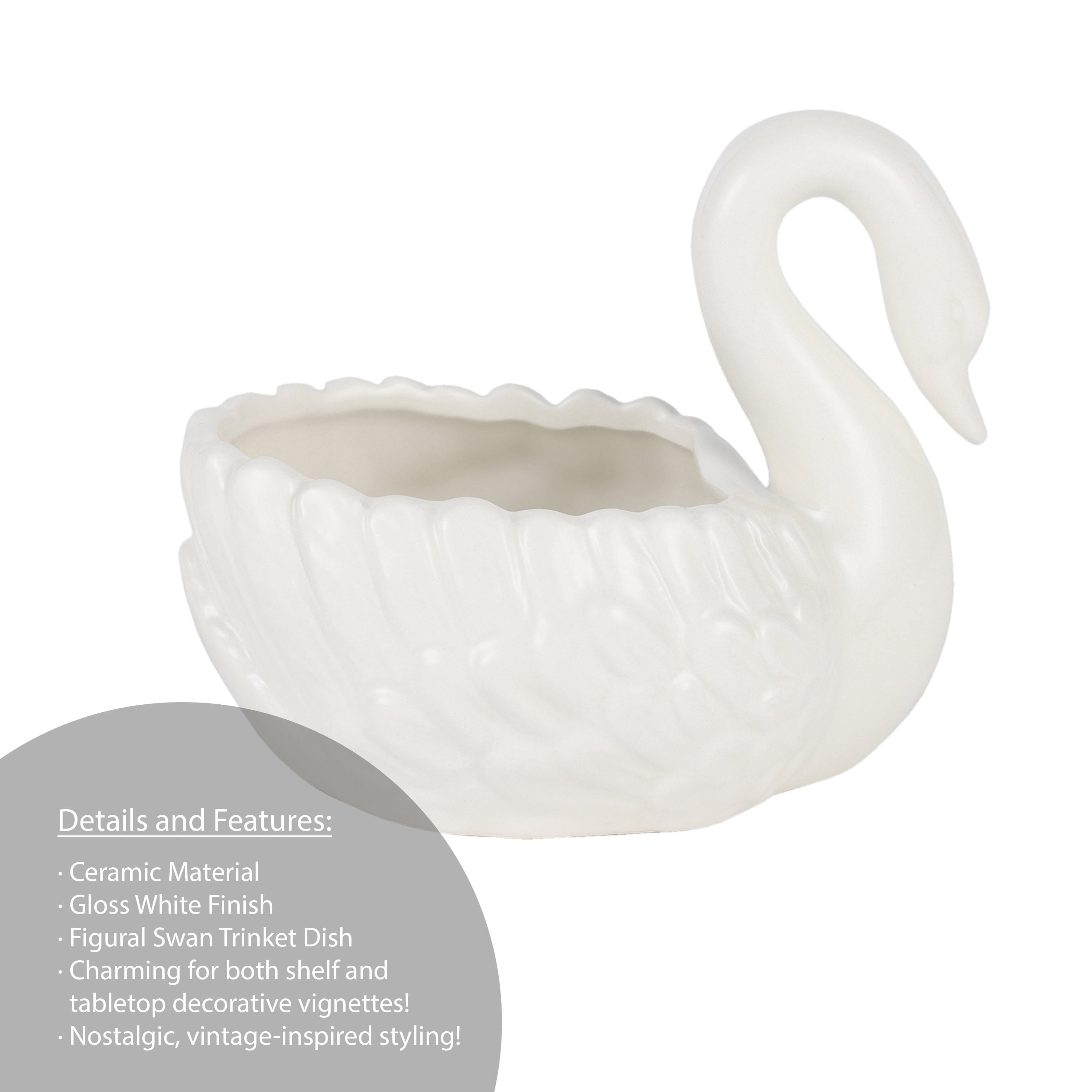 Mainstays Ceramic Vintage-Style White Swan Trinket Dish Tabletop Decoration