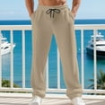 thumbnail image 4 of Yievot Waffle Pants for Men Straight Leg Elastic Waist Drawstring Workout Pants Summer Fall Solid Beach Vacation Lounge Pants with Pockets, 4 of 9