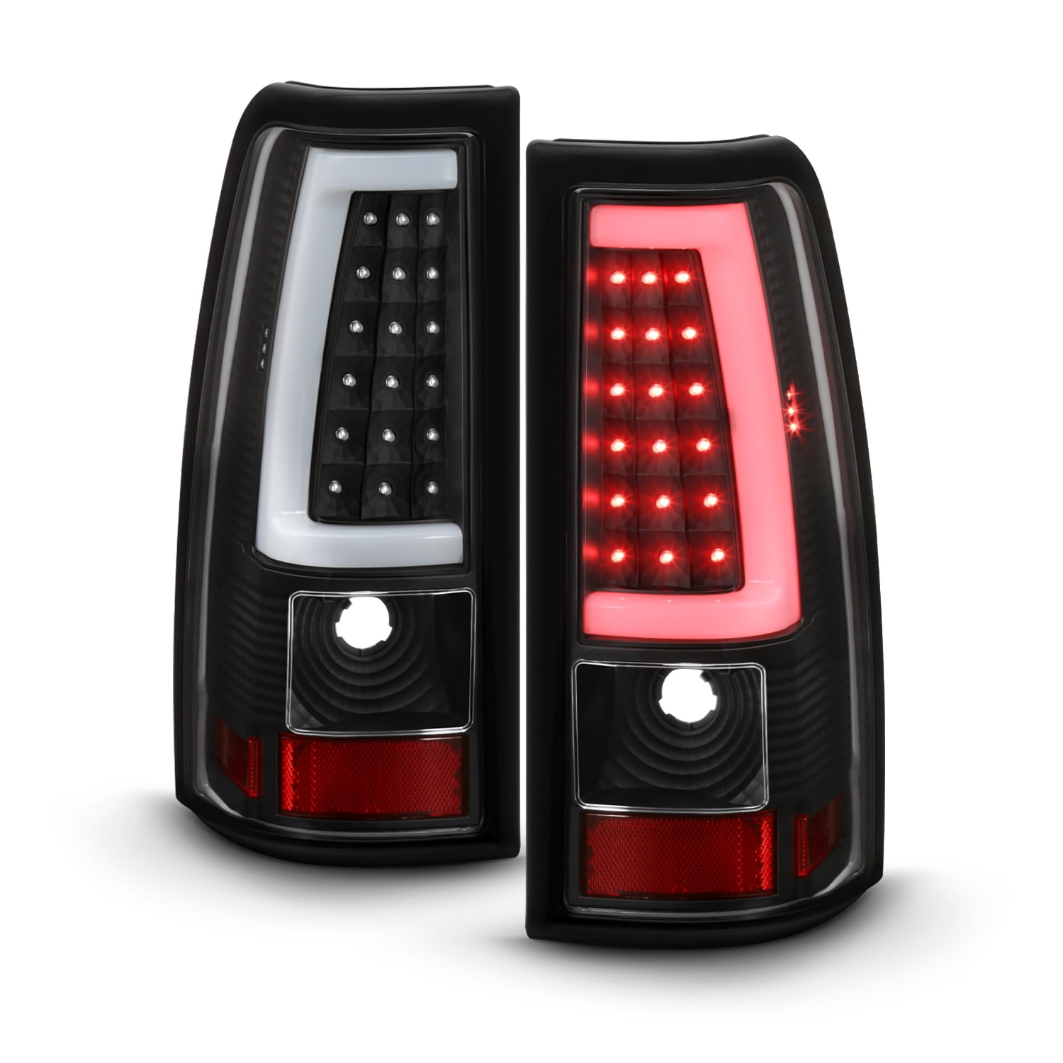 AKKON - Fits 2003-2006 Chevy Silverado 1500/2500/3500/1500HD/2500HD 2007 Classic [C-Tube] Black Tail Lights Brake Lamp Fleetside