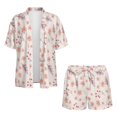 thumbnail image 4 of FKEKYI Pink Flower Leaf Print 2 Piece Short Set for Women Summer Shirt Top & Shorts with Elastic Waist Soft Casual Loungewear Resort Wear Ladies Vacation Outfits, L, 4 of 7