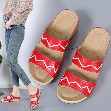 

Binmer Summer Daily Casual Mid-Heel Women s One-Line Slope Heel Slippers