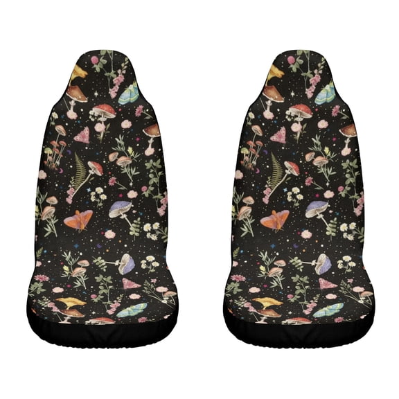 2pcs Cottagecore Mushroom Moth Wild Starry Print Car Seat Covers, Universal Fit for Truck SUV Van, Boho Vintage Auto Interior Protectors, Cute Aesthetic Vehicle Accessories for Women