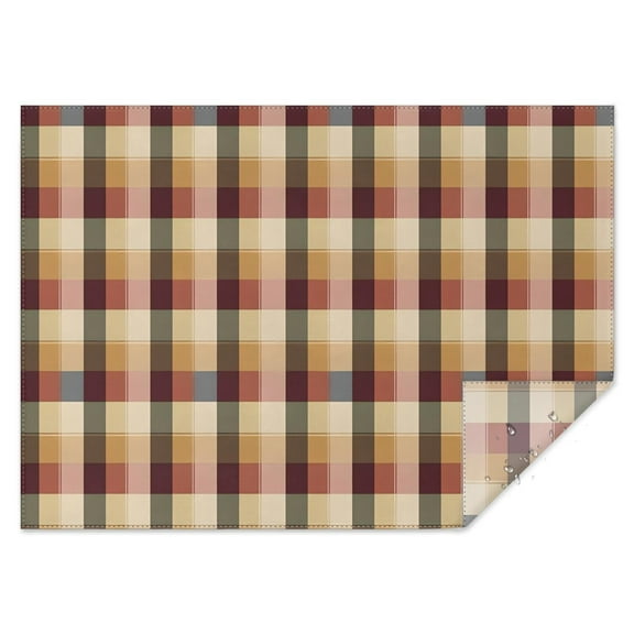 Brown Beige Green and Red Checkered Pattern Rectangle Tablecloth 60"x84",Waterproof Polyester Rectangle Table Cloth, Wipeable Spillproof Polyester Tablecloth for Dining, Camping, Indoor and Outdoor