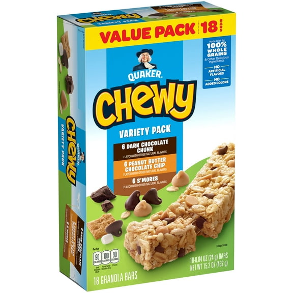 Quaker Chewy Granola Bars, Variety Pack, 0.84 Oz Bars, 18 Ct