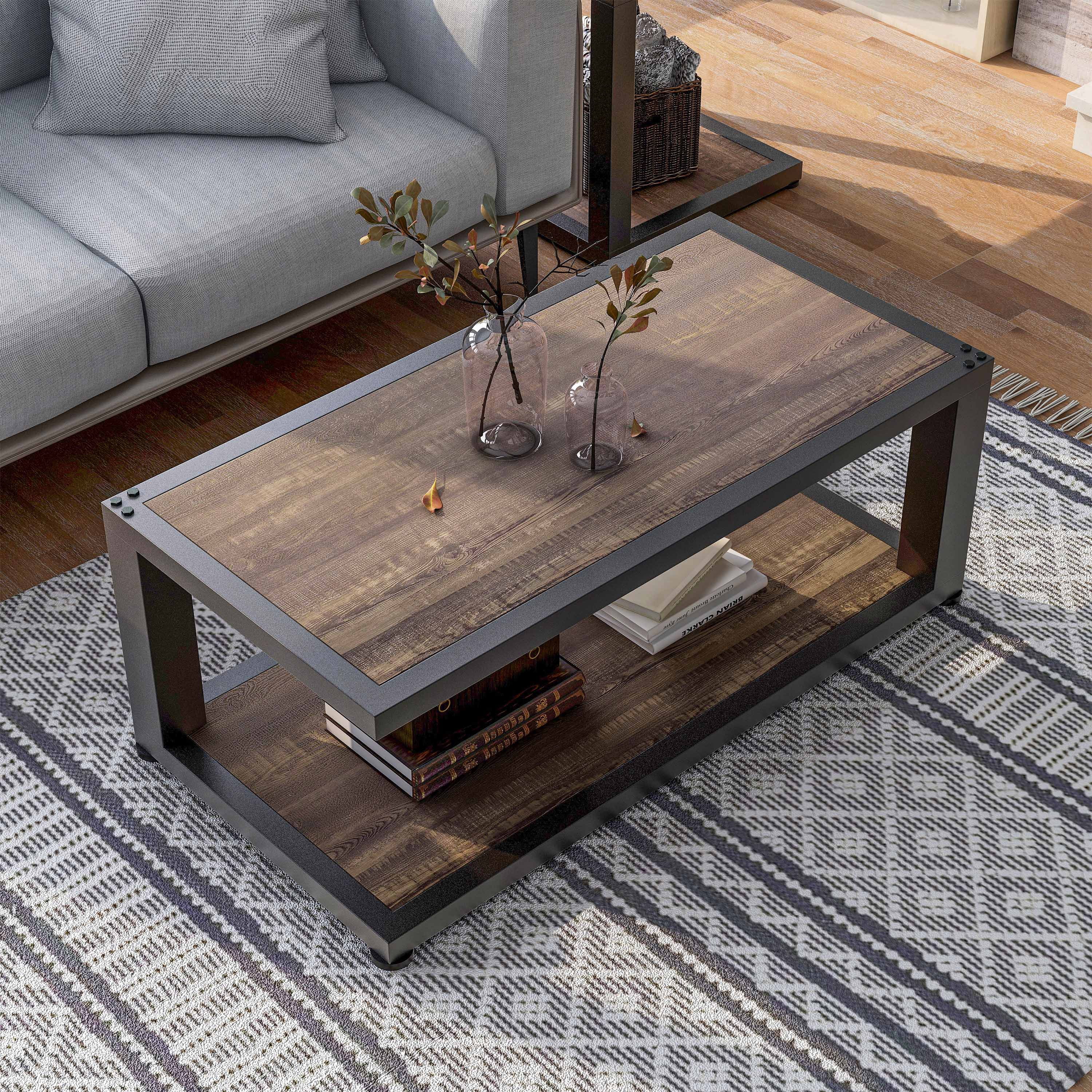 Furniture of America Elto 1-Shelf Metal Sand Black and Dark Walnut Coffee Table